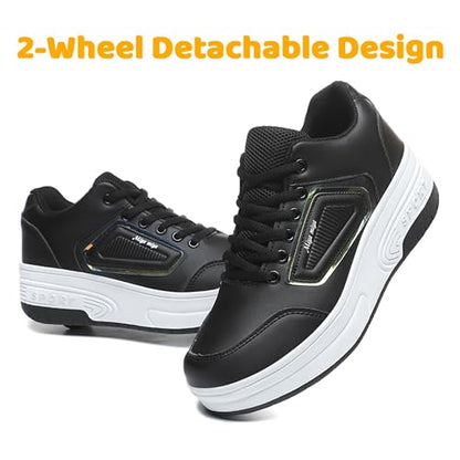 Wooowyet Roller Skate Shoes for Kids Boys Girls Rechargealbe Wheels Sneakers Fashion Roller Wheeled - color: Black, size: 1.5 Little Kid