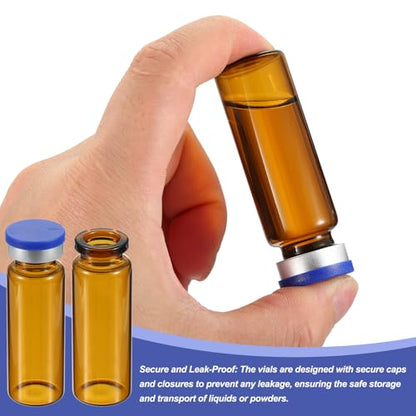 PATIKIL 15ml Sample Vials, 100 Pack Lab Empty Vials with Butyl Rubber Stopper Crimp Top Caps and Labels Borosilicate Glass Vial, Amber - color: Amber, size: 15ml