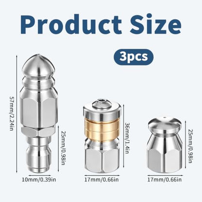 3Pcs Sewer Jetter Nozzle, Pressure Washer Sewer Jetter Nozzle Kit