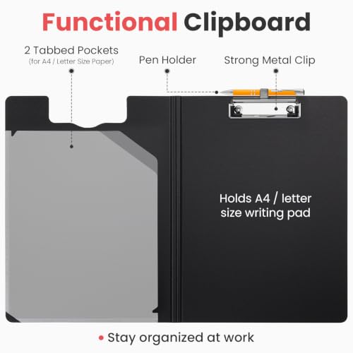 Sooez Foldable Clipboard Folder, A4 Folding Clip Board with Pen Loop - color: Black