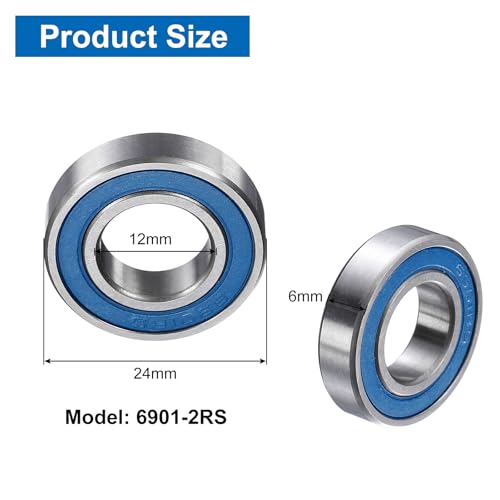 uxcell 8 Pcs 6901-2RS Deep Groove Micro Bearing, 12x24x6mm Chrome Steel - size: 6901-2RS