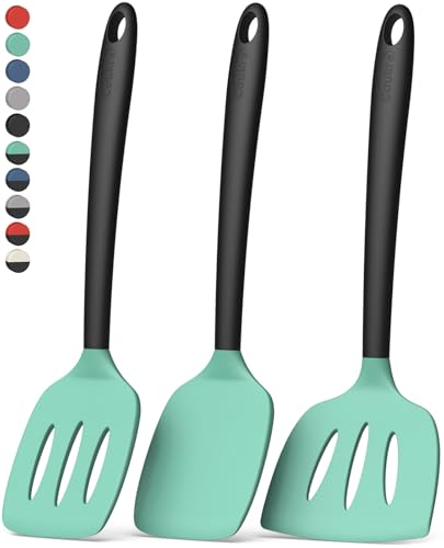 Coukre 3 Pack Silicone Spatula Set, Heat Resistant to 500°F, BPA-Free - color: AquaGreenBlack