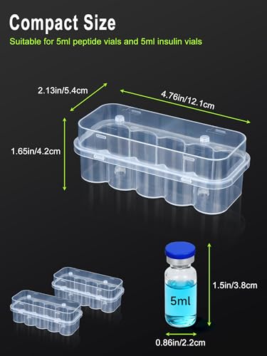 2 Pack Peptide Case for Fridge 10-Slot, 5ml Vial Storage Case for Refrigerator, Insulin Cooler Travel Case TSA Approved, 5ml Peptide Vial Storage Holder for Insulin, GLP-1, Peptides -DawnBox- Clear.