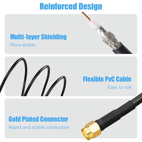 BOOBEIR SMA Male to SMA Female Cable 98FT LMR200 Equivalent, 50 Ohm Low-Loss Coaxial Extension Cable for 5G/6G LTE, WiFi 6E, GPS, Ham Radio, ADS-B, RF Antenna Router Modem (Not for TV) - size: 98ft