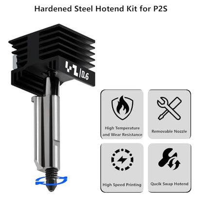 Upgrade 0.6mm P2S, X2D Hotend Kit, 3D Printer Print Head Hot End Heating Block Kit with 0.6mm Removable Hardened Steel Nozzle for Bambu Lab H2D, H2S, H2C, A1/A1 Mini - size: 0.6mm