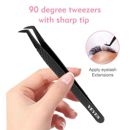 VEYES INC Lash Tweezers for Eyelash Extensions,High Precision Tweezers for Individual Classic and Volume Lash,Stainless Steel Tweezers-90 Degree - style: Noir N7
