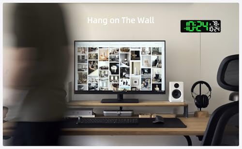 Large LED Digital Wall Clock with Date, Temperature, Auto-Brightness, Auto-DST | Big Digital Clock for Bedroom, Desk, Classroom, Living Room, Kitchen, Office, Gym, Farmhouse, Xmas Gift for Seniors - color: Green