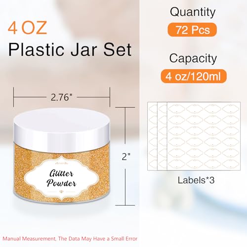 PeacePeo 4 OZ Plastic Jars with Lids, 72 Pcs Clear Storage Containers