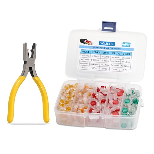 (Pack of 221) Wire Connectors Assortment Kit include UY / K1, UY2 / K2, UR / K3, UR2 / K3, and UG / K5 Wire Butt Splice with Crimping Pliers - color: Connectors Assortment Kit