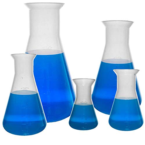 Plastic Erlenmeyer Flask Set - 5 Sizes - 50, 100, 250, 500, and 1000ml, Karter Scientific 230D9 - size: 50/100/250/500/1000ML, style: SET