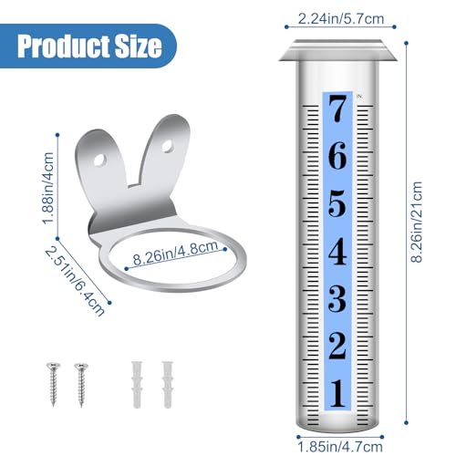 Accurate Rain Gauge Outdoor,7" Rain Gauges Outdoors Best Rated with Stainless Steel Rack Holder, Thickened Plastic Large Precise rain Measure Guage for Yard Fence Garden Lawn Farm - color: Large Font Rain Gauge