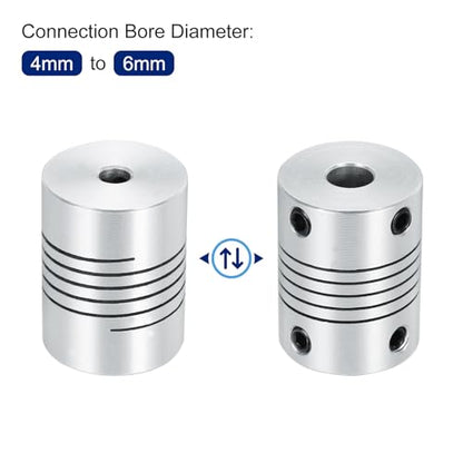 uxcell 1Pcs 4mm to 6mm Aluminum Alloy Shaft Coupling L25xD19 Flexible Coupler Beam Stepper Motor Joint Connector for 3D Printer CNC Machine DIY Encoders and Motors Shaft,Silver - size: 4mm to 6mm