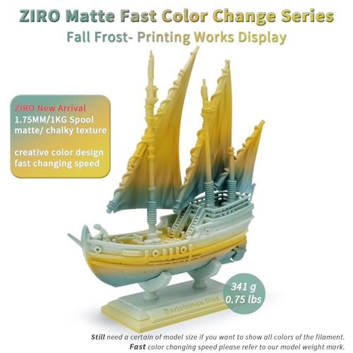 ZIRO PLA Filament 1KG, Matte Rainbow Fast Color Change PLA, Fall Frost - color: Fall Frost (Matte)