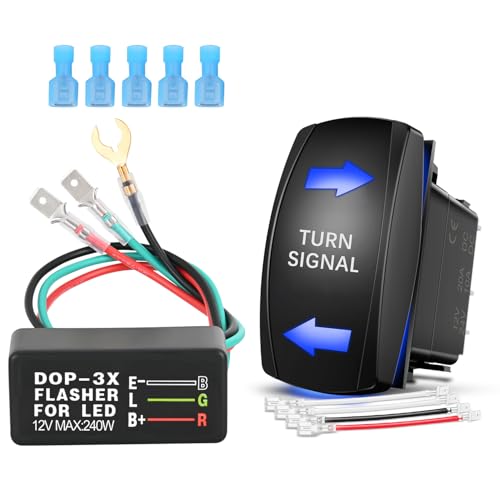 Nilight Turn Signal Switch with Flasher Relay Kit 4PIN ON Off ON Rocker Switch w/Blue LED Laser Etched SPDT Toggle Switches 12V 20A 24V 10A Jumper Wires for ATV UTV Tractor Motorcycle - size: TURN SIGNAL BLUE W/FLASHER