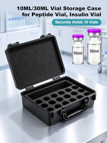 10ml Vial Storage Case, Peptide Vial Storage Case, Peptides Kit - 18Slot - color: 18-shots×10ml + 1-slot×30ml (Black)