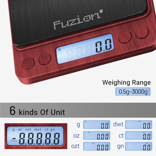 Fuzion Small Gram Scale 3000g, Digital Kitchen Food Scale, Gram and Ounce - color: Wood Grain