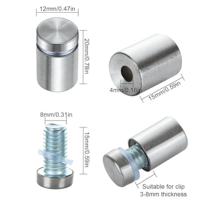 50PCS 1/2 x 3/4 Inch Stainless Steel Standoff Screws, Metal Standoff Pin Wall Sign Mounting Hardware for Hanging Picture Frame Advertising Fixing Nail