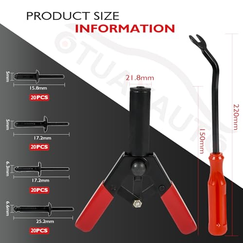 OTUAYAUTO 82Pcs Plastic Rivet Gun Set - size: 80Pcs 4 Sizes Clips