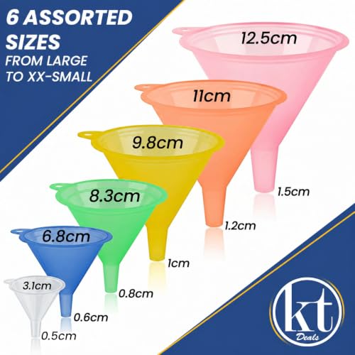 6Pcs All Purpose Plastic Funnel Set, Round Kitchen Funnels, Small to Large Multifunctional Funnels for Liquid Spices Powder Mini Tiny Funnel for Filling Small Bottles Cosmetic Lotion Essential Oil