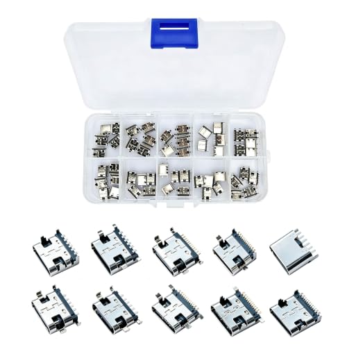 10‑Types Type-C Female USB C Socket Jack Charger Port Replacement Repair Kits, 6Pin~16Pin USB 3.1 Charging Connector Adapter for Phone PCB Soldering Digital Product and DIY(50pcs) - size: TypeC2 USB