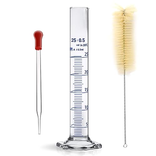 Thick Glass Graduated Cylinder Measuring Liquid Lab Hexagon Base Cylinders Come with Cylinder Brush (Glass, 25ML) - size: 25ml