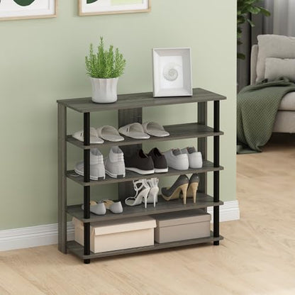 Furinno Turn-N-Tube 5 Tier Wide Shoe Rack, French Oak Grey/Black , 32 Inch - color: French Oak Grey/Black, size: 5-Tier, 32 Inch