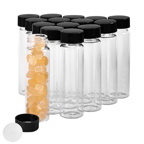15 PCS 40ML Glass Vials, Small Liquid Sample Vial,27.5x95 mm,10Dram Borosilicate Glass Empty Vials with Caps,Leak-Proof Vial, 24-400 Black Screw Caps with PE Liner - size: 40ML(27,5x95mm）