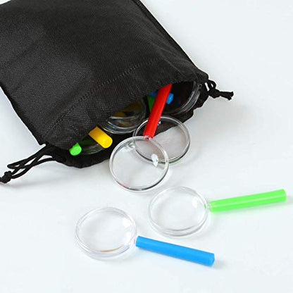 Elcoho 30 Pack Plastic Magnifying Glasses 3X Colorful Magnifying Glasses Party Favors with a Storage Bag, 5 Colors