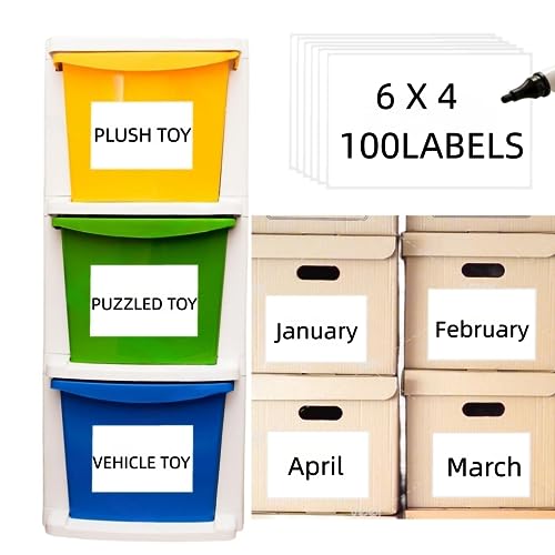 100 4" x 6" Organizing Labels for Storage Bins White Blank Large Label - size: Storage Bins Labels 100pcs (4" x 6")