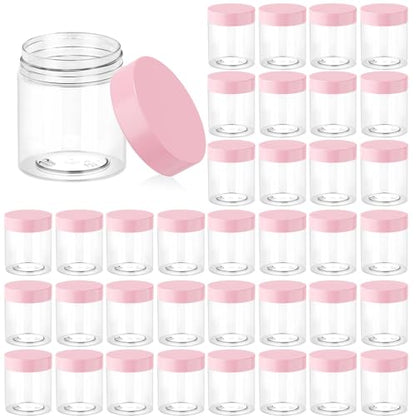 Eternal Moment 36 Pack 3 OZ Plastic Jars Clear Cosmetic Container with Lids - color: Pink Lid, size: 3 Ounce