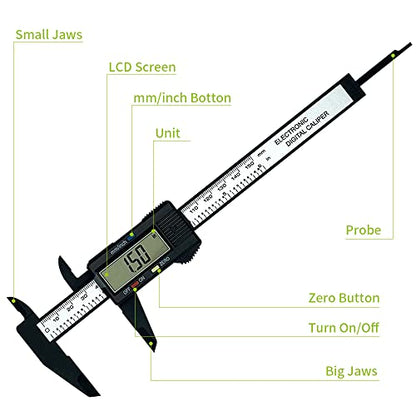 0-6 Inches Digital Caliper with Large LCD Screen and Auto-Off Feature | Inch & Metric Conversion Measuring Tool, Perfect for Household/DIY Measurement
