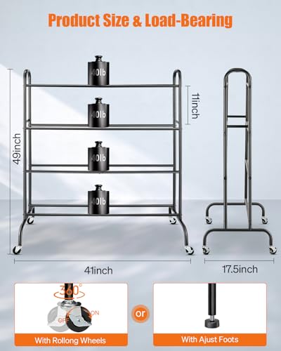 AHOWPD 3D Printer Filament Storage Rack - 4 Tier Rolling Filament Spool Holders Racks with Wheels, Heavy Duty Metal Shelf for PLA/ABS/TPU, Filaments Organzied for 3D Printing Studio, Office Workshop