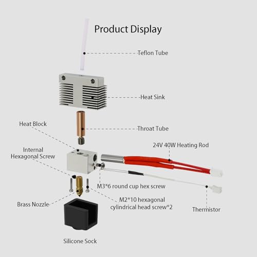 Hotend Kit for Elegoo Neptune 4, Neptune 4 Pro, 3D Printer Print Head Extruder Hot End Kit Heating Block Kit with 5PCS Extra 0.4mm Brass Nozzle Kit and 1 PCS Silicone Cover - style: Neptune 4