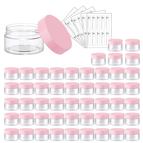 Eternal Moment 50 Pack 1 OZ Plastic Jars Clear Cosmetic Container with Lids - color: Pink Lid, size: 1 Ounce