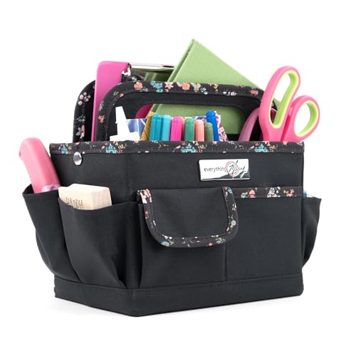 Everything Mary Craft Caddy, Black & Floral - Art Storage for Supplies & Crafts - Supply Organizers Tote for School Classroom, Office, and Home - Organization for Makeup & Nurses - color: Black