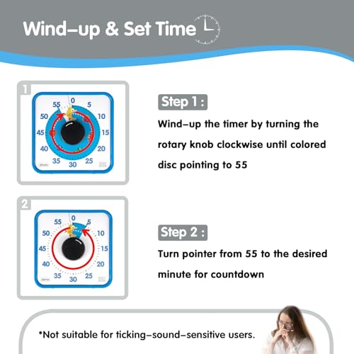 TWENTY5 SEVEN 7.5-Inch Visual Timer, Battery-Free 60-Minute Countdown Clock - color: Hungry Blue Fish