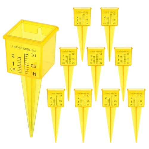 10 Pcs Rain Gauges, 1.57" Sprinkler Rain Gauge for Lawn with Wide Mouth, Transparent Outdoor Water Measuring Tool for Accurate (Yellow)