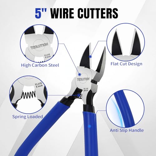 3-Piece Pliers Set - 5 Inch Flush & Wire Cutters & Needle Nose Pliers - size: Needle Nose Pliers & Wire Cutters& Flush Cutters