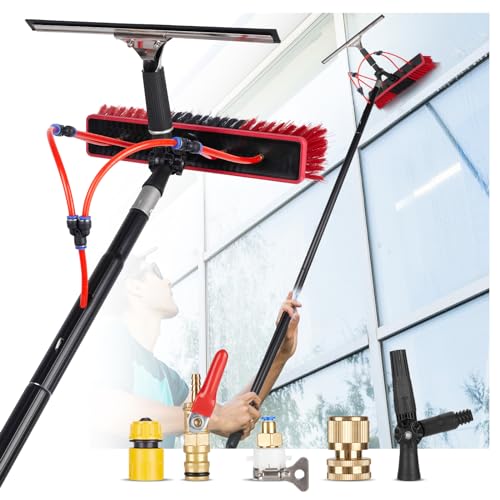 26ft Water Fed Pole Kit, Rotatable Solar Panel Cleaning Brush & Squeegee, 2 Dusting Brushes, Extendable Black Lightweight Pole for Roof Window - color: 26ft, size: Small
