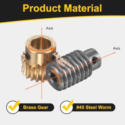 uxcell Worm Gear Set 20T 1 Module 20:1 Reduction Rate, 12mm/6mm Bore - size: 12mm/6mm Bore (1Mod 20T)