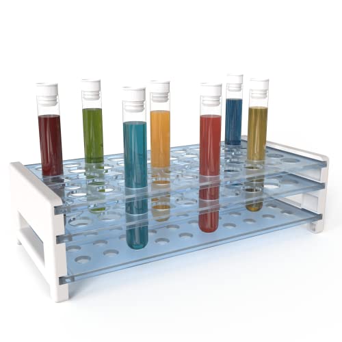 Joyclub 50pcs Test Tubes with Rack, 12x100 (8ml) Clear Test Tubes with Lids and Holder for Scientific Experiments, Halloween, Christmas, Scientific Themed Kids Party Supplies, Candy Storage - style: Modern