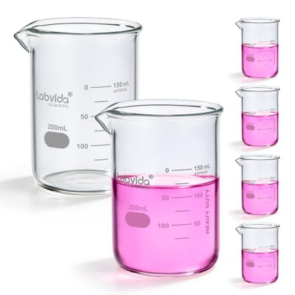 6pcs 200ml 3.3 Borosilicate Glass Thick Beakers, LVA020 - style: 6pcs of Vol.200ml