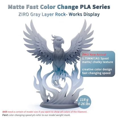 ZIRO PLA Filament 1KG, Matte Rainbow Fast Color Change, Gray Layer Rock - color: Gray Layer Rock (Matte)