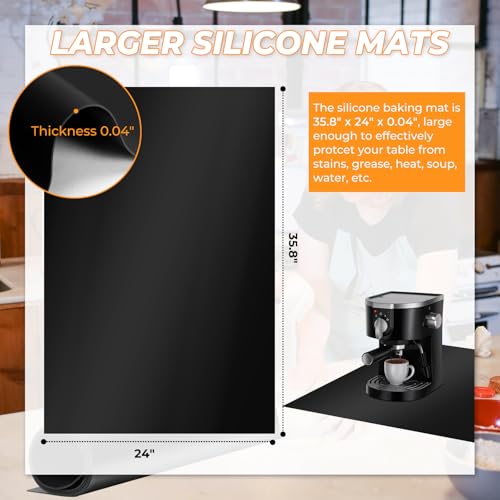VOKOY Large Silicone Mat for Crafts, 36"x24", Extra Large Silicone Mats,Thick Black Silicone Mat for Kitchen Countertop, Heat-resistant Washable Large Silicone Pastry Mat for Crafts Painting Baking - color: Black, size: 36"L x 24"W