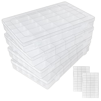 Guyuyii 4 Pack 36-Grid Plastic Clear Organizer Box with Adjustable Dividers - size: 4 Pack 36 Compartments