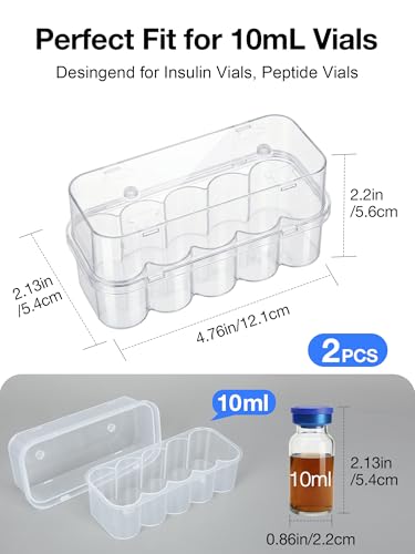 SUNMON 10 Slot Peptide Case for Fridge, 10ml Vial Storage Case for Refrigerator, 10ml Insulin Vial Holder for Diabetic Care (2 Pcs) - size: 10ml-10 Slot 2 Pcs