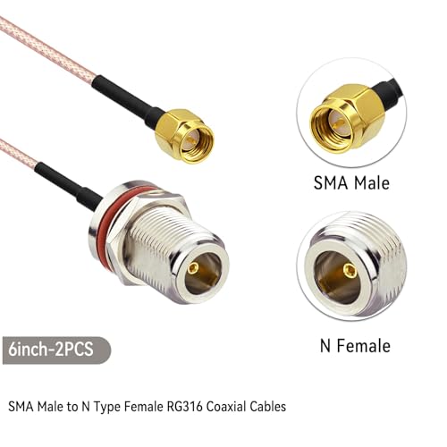 Superbat SMA to N Adapter Coaxial Cable 6inch (2Pcs) Low Loss RG316 SMA Male to N Female Bulkhead Coax Jumper for 3G/4G/LTE Lora Gateway Hotspot Radio ADS-B Receiver - size: 15cm/6inch, style: sma male to n female