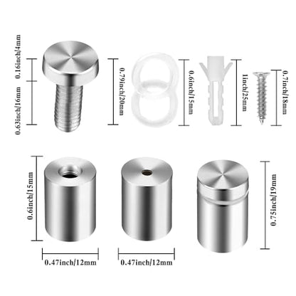 Standoff Screws, Sign Standoffs, Standoff Screws for Acrylic, Advertising Standoff Mount Metal, Sign Mounting Hardware, Sign Standoff Screws, Spacers & Standoffs, Stand Off Wall Mounts(0.47x0.75 in) - size: 0.5x0.75 in (12 Pcs)