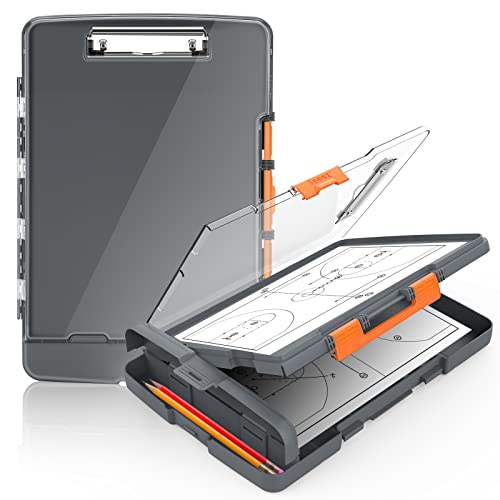 Sooez Original Clipboard with Dual Storage, Heavy Duty Clip Boards 8.5x11 - color: Gray + Orange