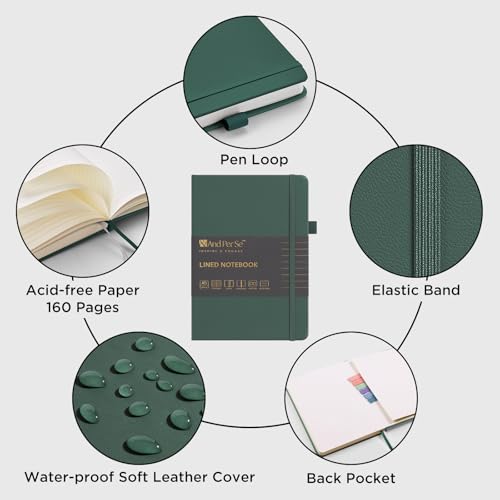 &And Per Se Lined Notebooks Bulk 5-Pack, A5 Hardcover Journal, 160 Pages 100gsm Thick Paper, Classroom Supplies for Students, Teachers, College Ruled Notebooks for School Office (Green) - color: Green, style: 5 Pack-Lined